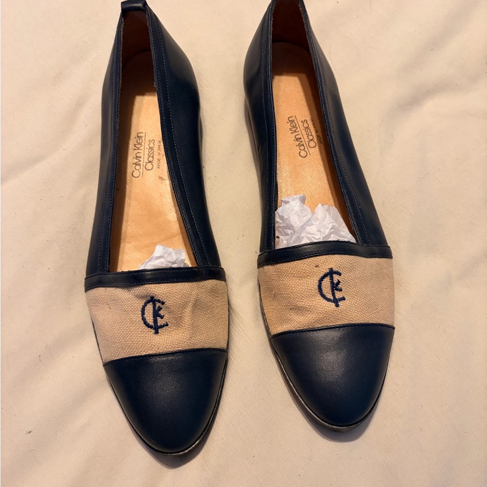 Rare Vintage Calvin Klein Classics Cap Toe Leather Flats Made in Spain